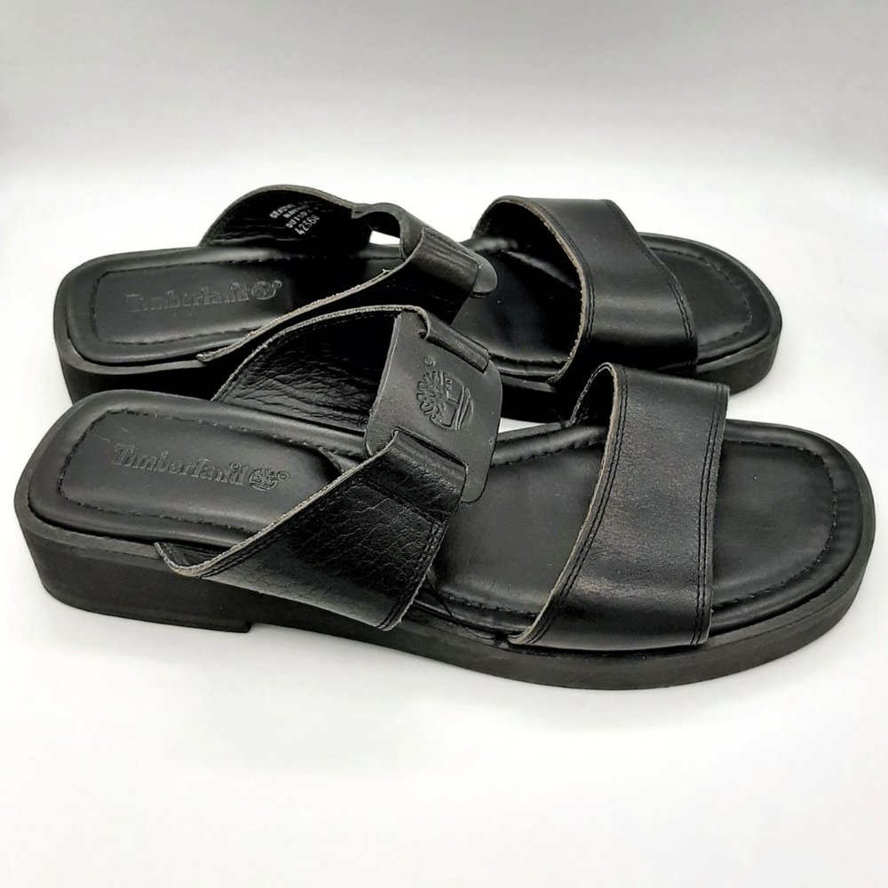 VTG Timberland Square Toe Black Leather Sandals 9.5